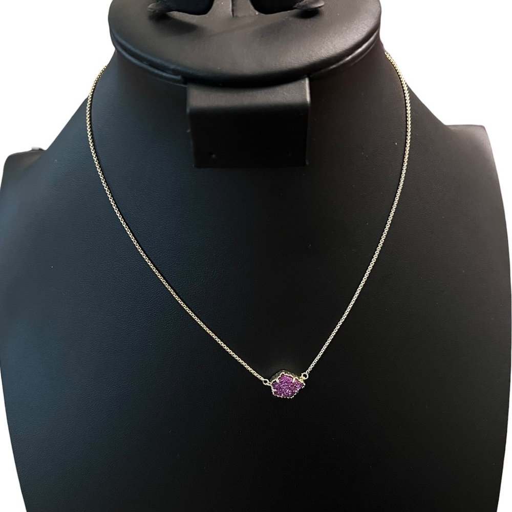Kendra Scott Tess Purple Drusy Necklace Gold Druzy